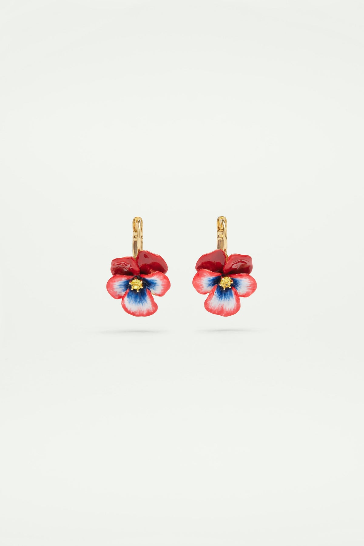 Red pansy and faceted crystal sleeper earrings