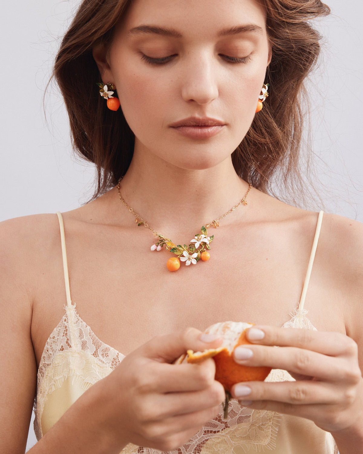 Clip Earrings JARDINS DE PROVENCE Orange blossom & Stone — worn by a model