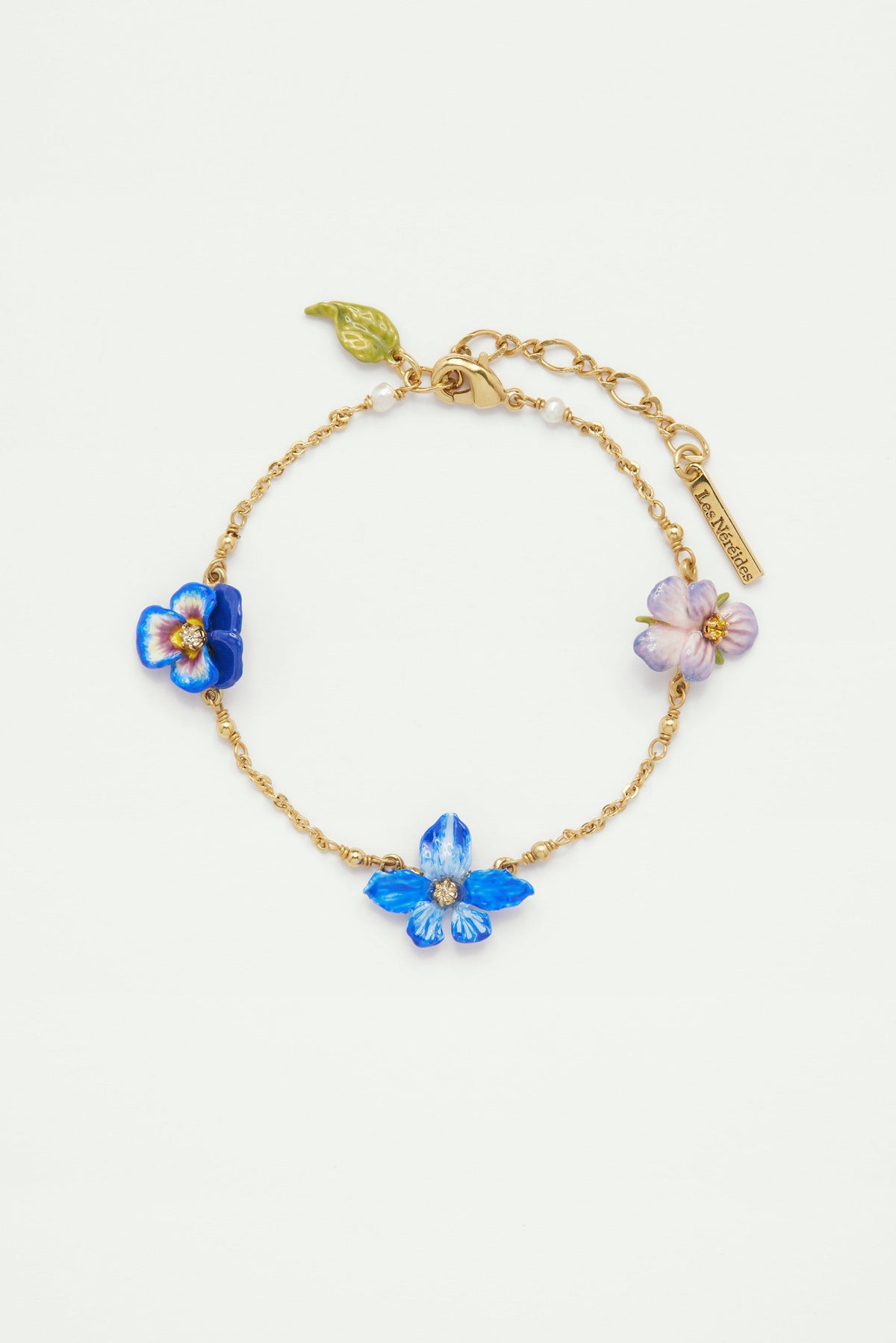 Violet and pansy thin link chain bracelet