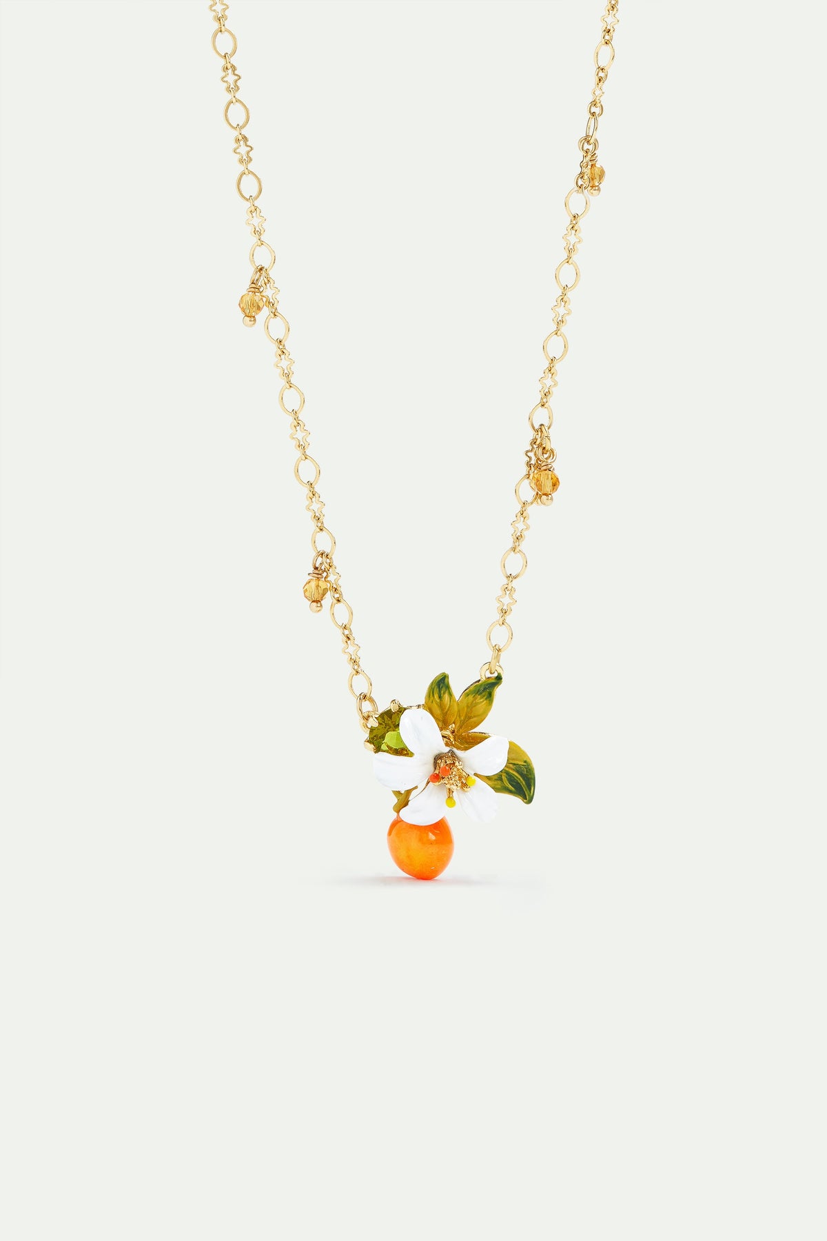 Orange, orange blossom and little pearls pendant necklace