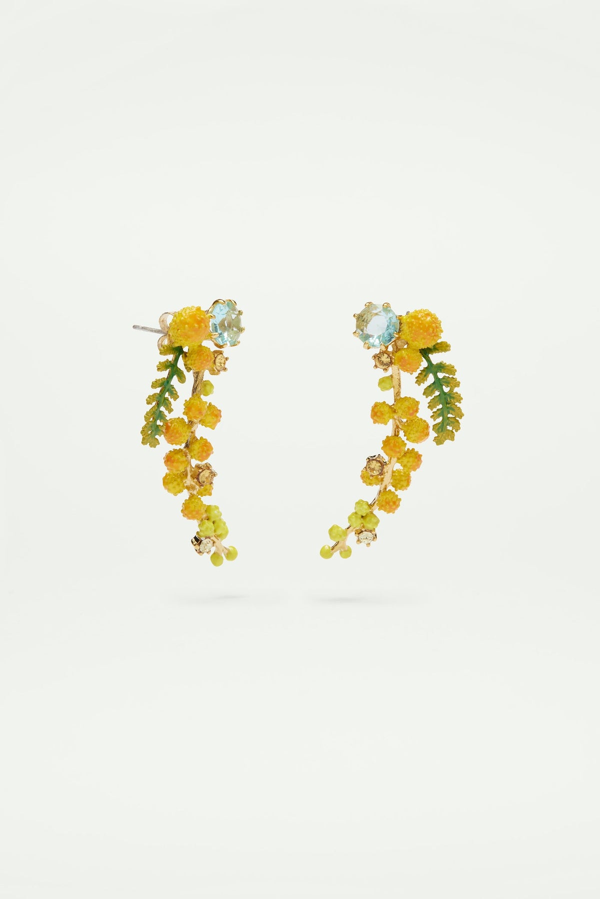 Clip Earrings JARDINS DE PROVENCE Stone & Long mimosa branch — detail view