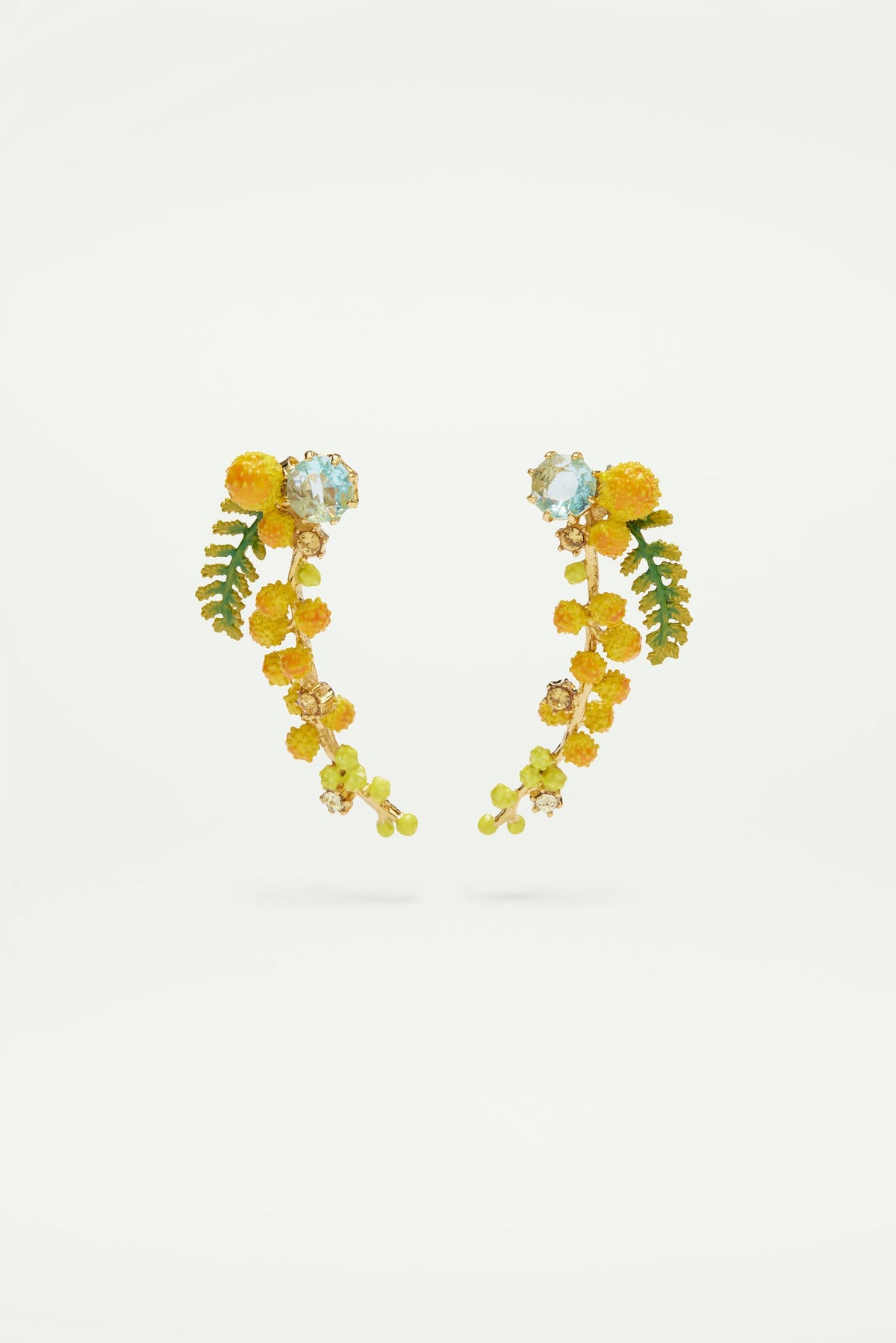 Clip Earrings JARDINS DE PROVENCE Stone & Long mimosa branch — front view