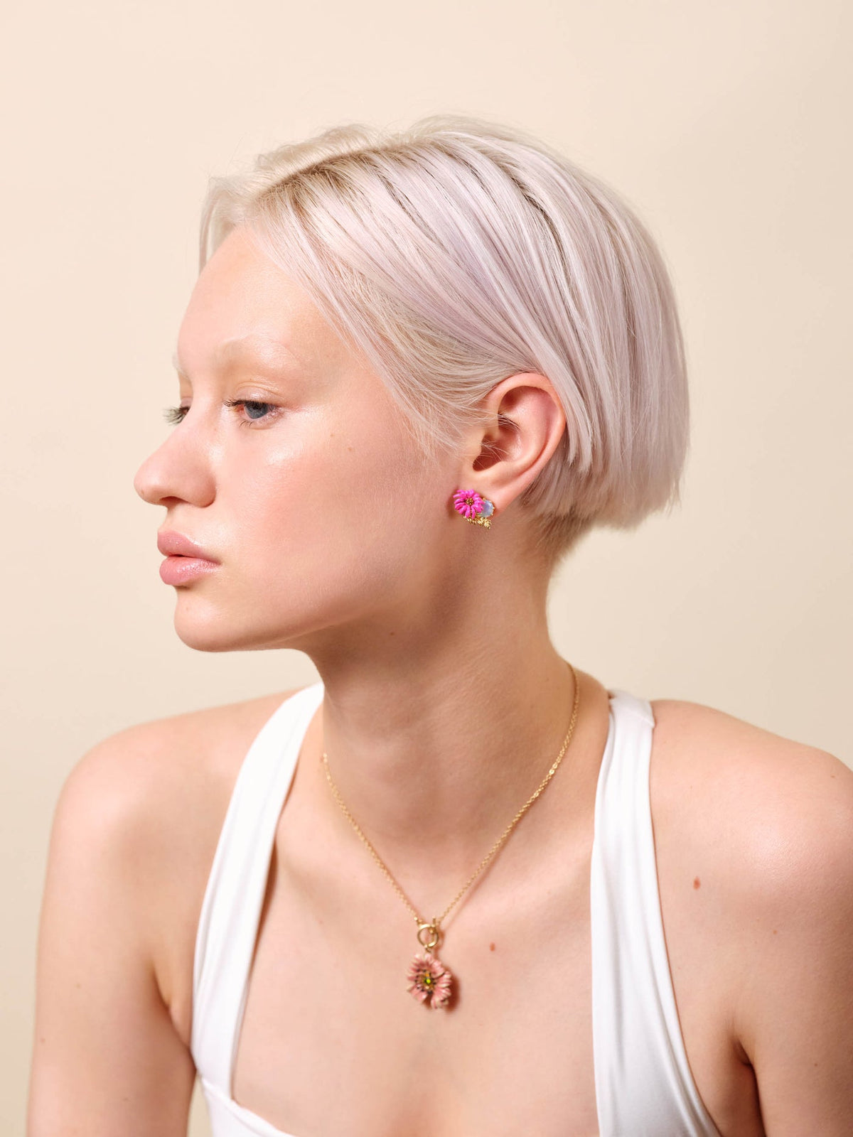 Post Earrings FLEURS IMAGINAIRES — worn by a model
