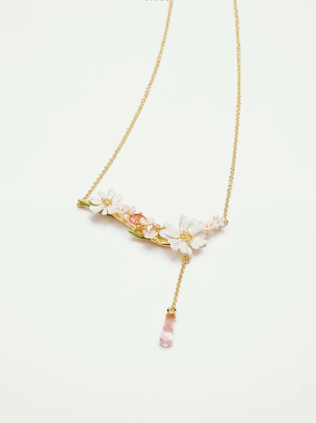 Flower bouquet and pink pearl statement necklace
