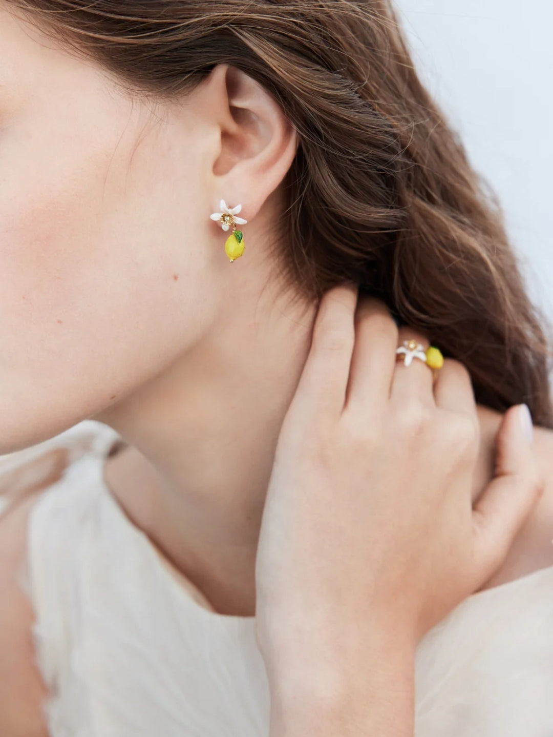 Lemon and lemon blossom adjustable ring