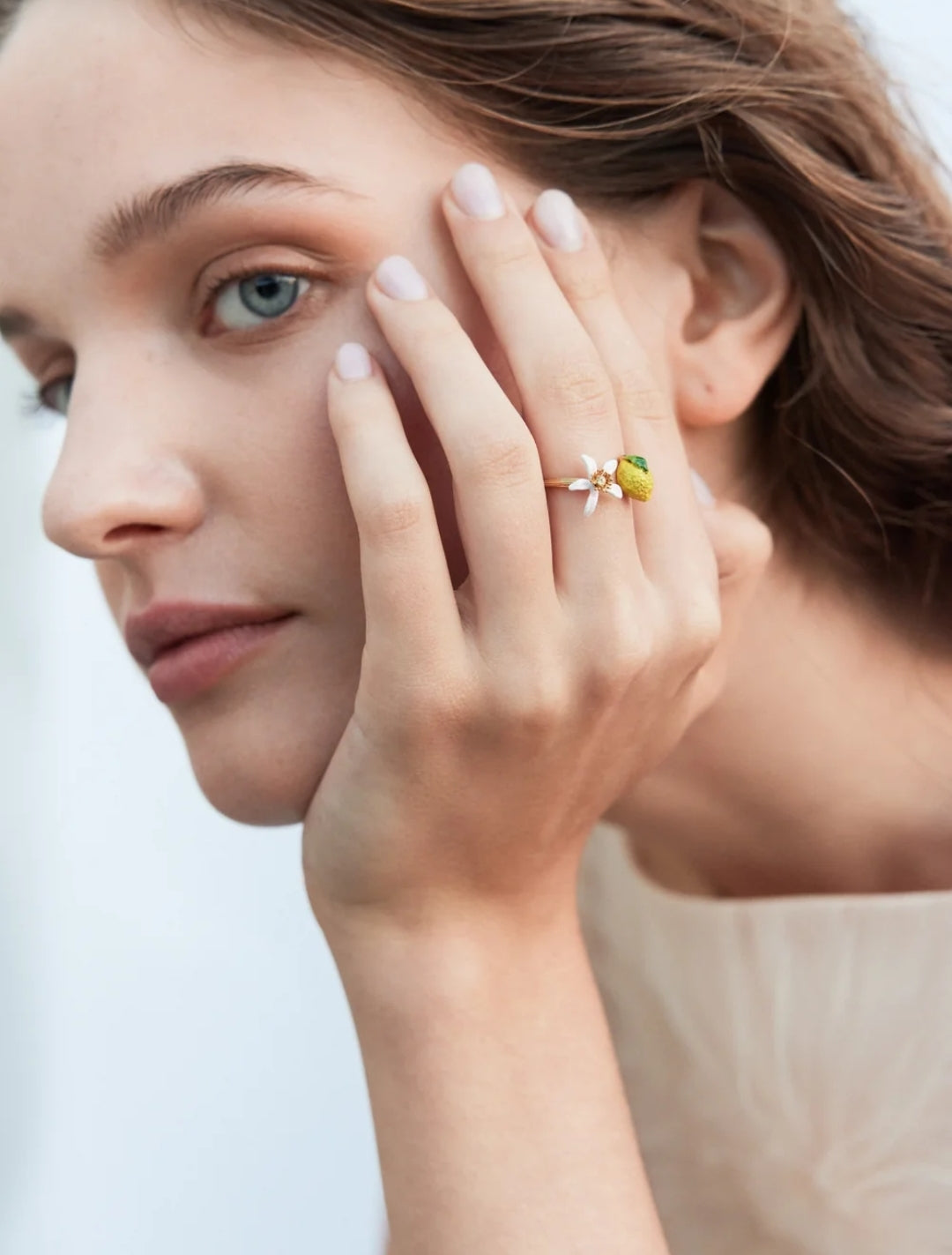 Lemon and lemon blossom adjustable ring