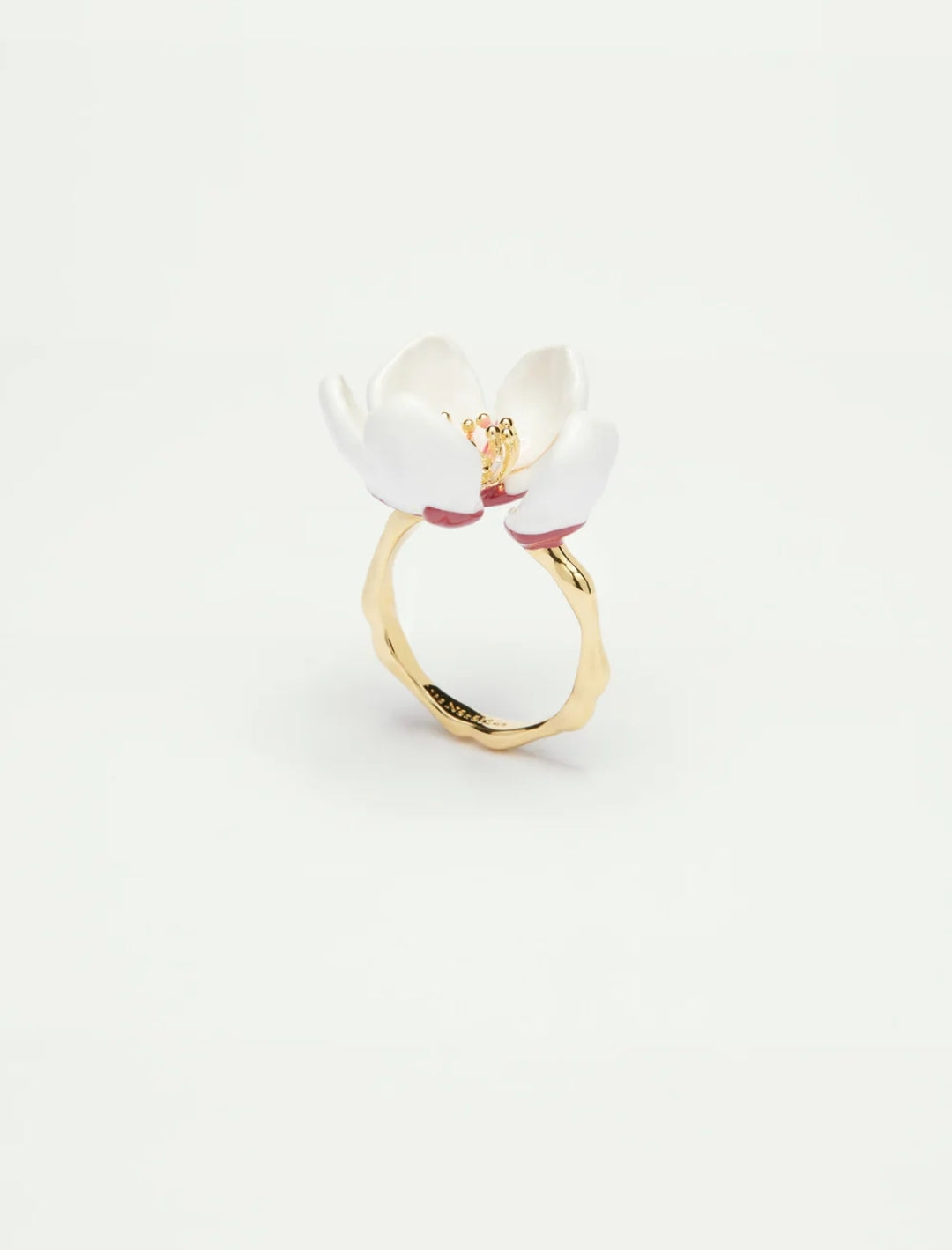 Japanese white cherry blossom and petals adjustable ring
