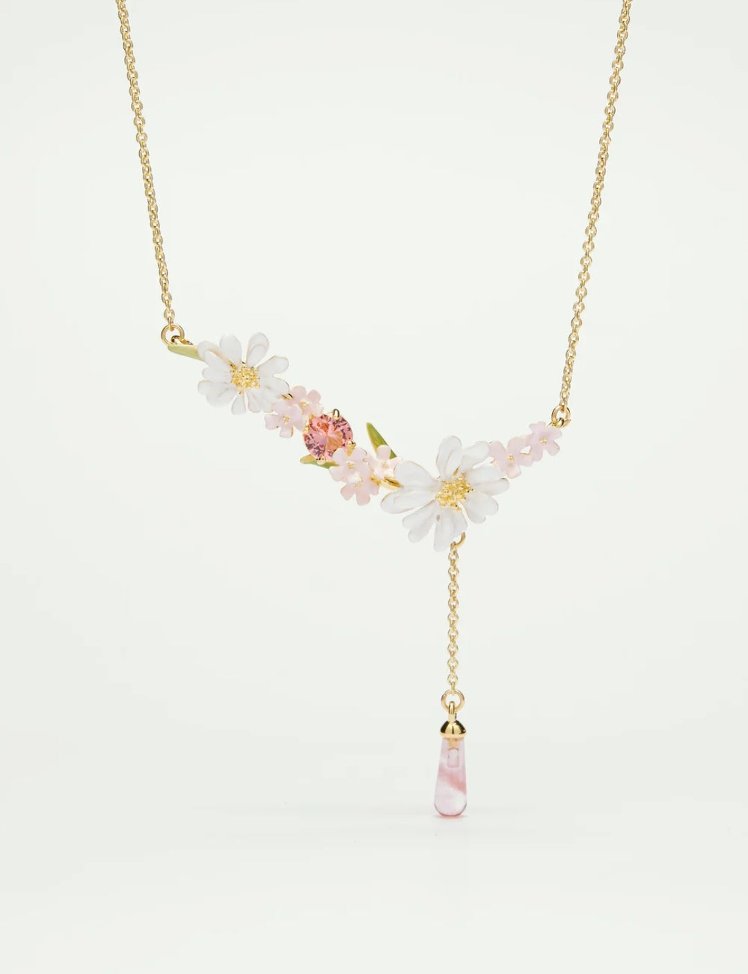 Flower bouquet and pink pearl statement necklace